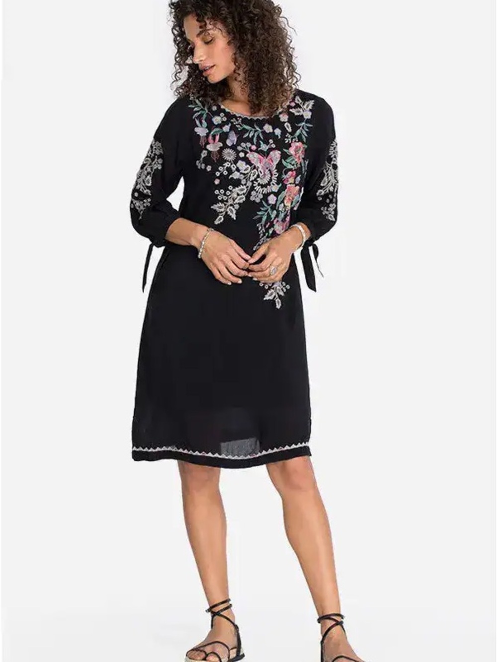 Johnny Was Embroidered Ava Boho Dress in. Med Teal Black